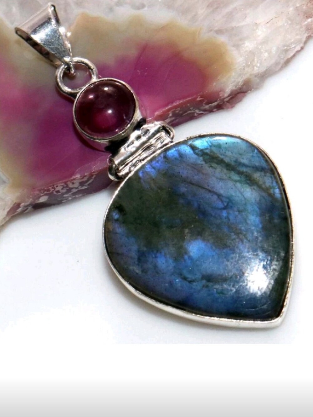 Labradorite, Amethyst Gemstone Jewelry 925 Sterling Silver Pendant Necklace